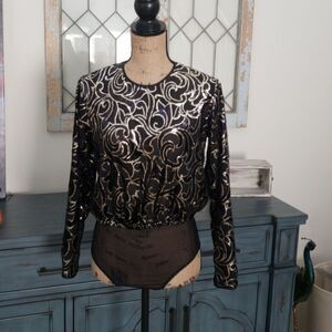 Natori long sleeve bodysuit black and gold small